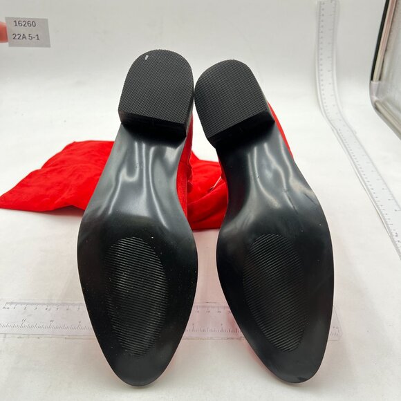 Red Almond Toe Knee High Boots with Partial Zipper Stretchy Warm Prom Long Boot - Picture 7 of 7